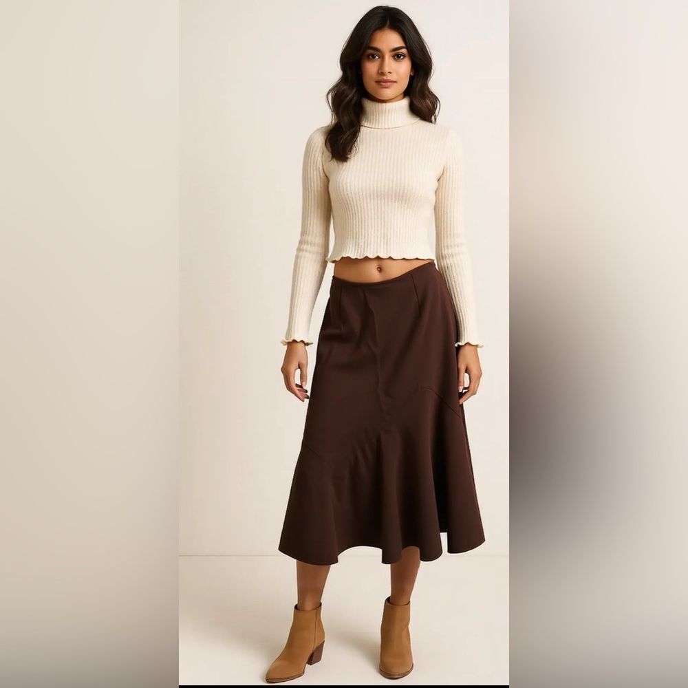 Zara Brown asymmetrical Midi Skirt size L NWT
